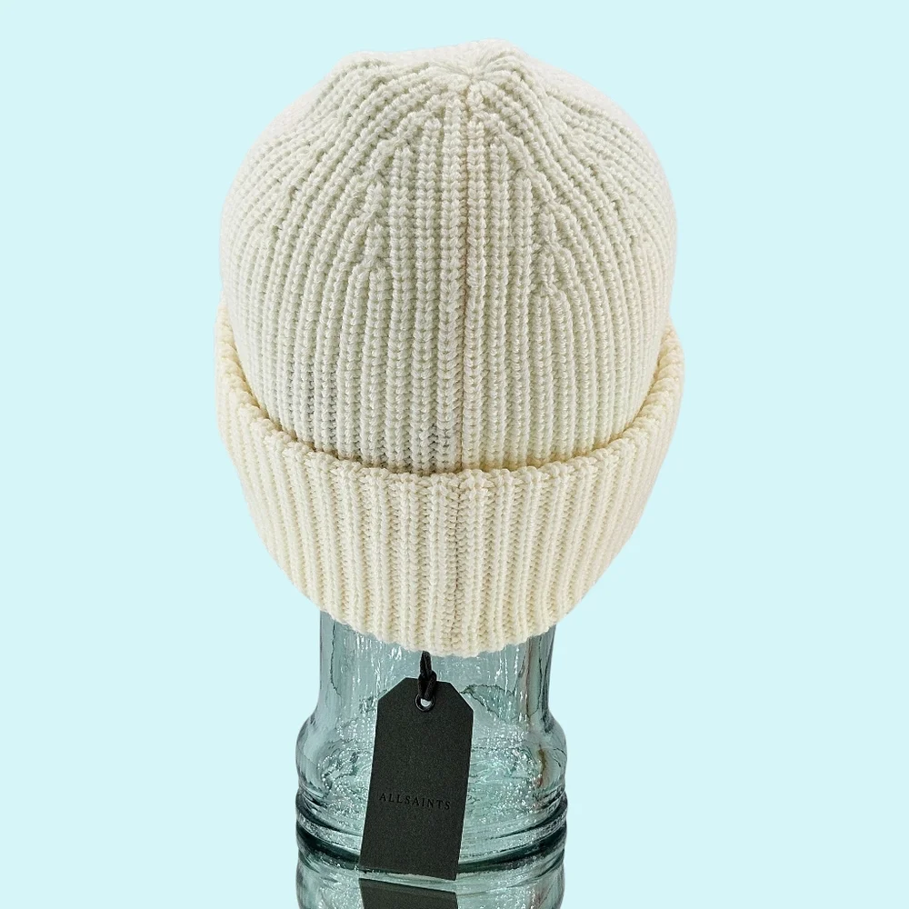 All Saints Hat Beanie Chalk Traveling Rib Beanie Wool Blend Cuffed Cottagecore